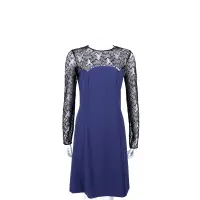 在飛比找Yahoo奇摩購物中心優惠-MOSCHINO 藍色拼接蕾絲長袖洋裝