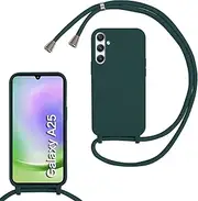 [Belzsxy] Silicone Mobile Phone Chain for Samsung Galaxy A25 5G, Case with Strap, Adjustable Mobile Phone Necklace Case with Strap, Mobile Phone Case for Hanging, Case with Cord, Dark Green