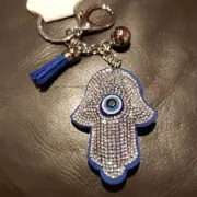 Hamsa Evil Eye Plush studded keychain Brand New