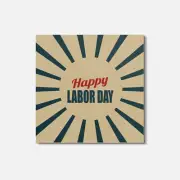 Happy Labor Day Rays Retro 4'' X 4'' Square Wooden Coaster