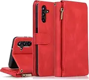 [GoshukunTech] for Samsung A54 Case,for Galaxy A54 5G Wallet Case[ 8 Card Slots & 1 Zipper Coin Purse] Leather Wallet Flip Cover with Wrist Starp for Samsung Galaxy A54 5G-Red