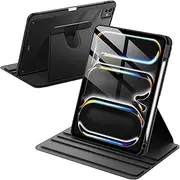 JETech Rotating Case for iPad Pro 11-Inch M4 2024 (5th Generation) with Pencil Holder, 360 Degree Rotation Protective Stand Cover Clear Back, Auto Wake/Sleep (Black)
