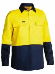 SALE* Bisley HiVis Mens Closed Front Cotton Drill Work Shirt Long Sleeve BSC6267
