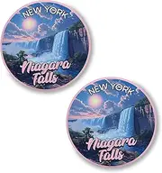 [No Thorns Media] Niagara Falls New York 2 Pack Pinback Buttons 2.25" Fun Pins for Clothes, Backpacks, Hats, and Jackets - Cartoon, Retro, and Punk Style Lapel Badges, Slogans, and Party Pins ID45000, Metal, no