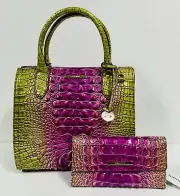BRAHMIN NWT SMALL CAROLINE LIMEADE OMBRE MELBOURNE SATCHEL & CORDELIA WALLET