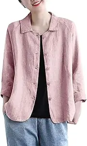 [Generic] plus Size Coats Winter Shirts Women's Sun Clothes Versatile Women's Tops Shirt Collars Solid Color Slimming Linen Jackets Cardigans Trendy Petty Coats for Women plus Size