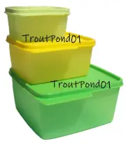Tupperware Keep Tabs Nesting Stacking Square Storage Containers Green Yellow New