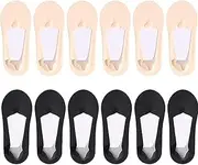 [QttvbTna] 6 Pairs No Show Socks for Women, Cotton Ultra Low Cut Liner Socks, Non Slip Invisible Boat Socks for Loafers Sneakers Flats Boat Shoes, Boat Shoes Size 4-7, Black Nude, Black, Nude, 4.5 US