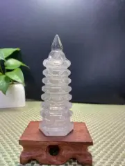 0.3LB TOP! Natural clear Quartz carved Crystal Wenchang tower mark Healing