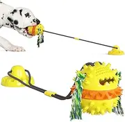 CYBERNOVA Interactive Dog Toy for Aggressive Chewers,Puzzle Treat Food Dispensing Ball Toy,Suction Cup Dog Toy Tug of War (Yellow)