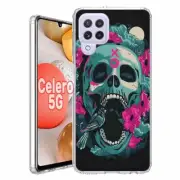 For BoostMobile Celero 5G clear Rugged TPU Case+Glass(XO Skull)