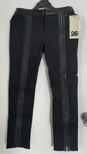 WOMEN SASS AND BIDE BLACK PANTS With Leather Vertical Lines Rrp$390 SIZE26