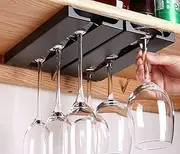 Wine Glass Holder Under Shelf, 2 Pack Wine Glass Holder Glasses Storage Hanger Organizer, Self-Adhesive (2, Black)