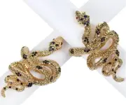 L'Objet Napkin Rings Snake w/Dark Blue Crystals Gold S/4 24K