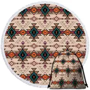 Ancient Aztec Pattern Round Beach Towel