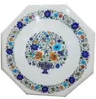 30" Marble coffee side Table top floral inlay semi precious stones with stand
