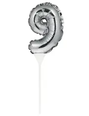 Silver Self-Inflating Number 9 Balloon Cake Topper