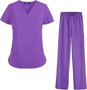 [ａ aternee] Women Scrubs Sets Uniforms Scrub Set Modern Comfortable V Neck with Pockets Workwear for Pet Grooming Cosmetology Healthcare