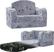 Thick Comfy Toddler Chair and Couch for Kids,2-in-1 Soft Plush Fold Out Sofa for Children,Convertible Couch to Lounger for Toddler