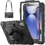 HXCASEAC Case for Galaxy Tab S9 Fe + Case/Tab S9 Plus Case 12.4 inch Protective with Screen Protector/S Pen Holder/Rotating Hand Strap, Heavy Duty Samsung Galaxy S9 FE+ / S9+ Tablet Case - Black