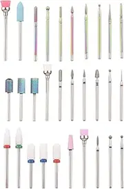 Labymos Nail Drill Bit Set Tungsten Steel Drill Bits Mini Cleaning Brushes for Nail Prep Cuticle Nail Gel Polish Removal 30pcs Electric Nail Drill Replacement Drill Bit Pedi Mani Tool Kit