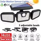 3 Head 74LEDs Solar Motion Sensor Light Outdoor Garden Wall Security Flood Lamp