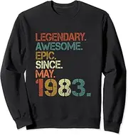[X.Style] Vintage Legendary Awesome Epic Since May 1983 40th Birthday Sweatshirt ds1859 Sweater (L) Black