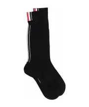 Black inlaid striped wool tube socks One size black