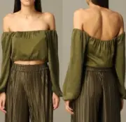 Alice and Olivia Silk Olive Green Peasant Top
