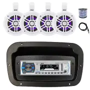 Pyle Marine Radio,Spa Bezel,Adapter, Antenna,Wire, 4x 4" 300W LED White Speakers