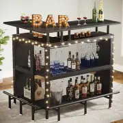 BYBLIGHT Liquor Bar Table Black L-Shaped w/ Stemware Racks + 2-Tier Shelves