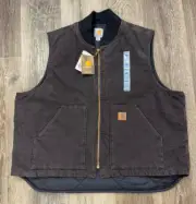NEW Carhartt Sandstone Duck Arctic Lined Vest Mens Sz 2XL XXL Dark Brown V02 DKB
