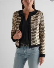 Express Tipped Sequin Stripped Jacket Gold. Size S