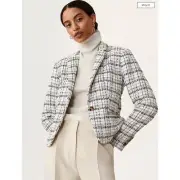 Ann Taylor The Newbury Blazer Plaid Tweed Womens Size 14 New White Black
