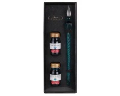 J. Herbin Round Glass Pen and Ink Set in Turquoise - NEW in Box