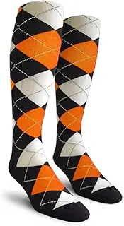 [Golf Knickers] Colorful Knee High Argyle Cotton Socks For Men Women and Youth - SSS: Black/Orange/White - Mens