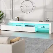 [ALFORDSON] LED TV Cabinet Stand Night Light 221x 45 x 35.5cm, 15mm Thick Particle Board 16 Colors and 4 Modes RGB Light Entertainment Unit for Living Room, Multimedia Centre Furniture, White