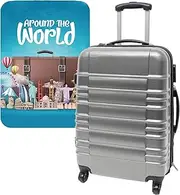 [WELL HOME MOBILIARIO & DECORACIÓN] Suitcase Set 64x45x28cm with Protective Cover'Around The World', Multicoloured, Suitcases with 4 Wheels and Protective Case, Multicoloured, Suitcases with 4 Wheels
