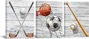 Golf Baseball Basketball Soccer Canvas Prints 3 Panel Wall Art Sports Boy Bedroom Decor 12x16 inches