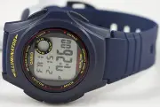 Casio F-200W-2A Digital LED Light Watch Resin 2 Time-Zones Multi Alarms New