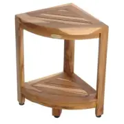 EcoDecors Portable Corner Stool w/ 2-Tier Adjustable Foot Leveler Teak Brown
