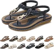 [Generic] Women's Summer Bohemian T-Strap Open Toe Sandals Braided Flat Casual Slippers Ladies Ankle Elastic Thong Beach Flip Flops (Blue 01 4.5 UK)