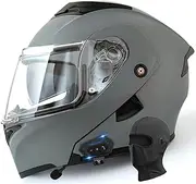 Motorcycle Bluetooth Modular Helmet Adult Flip-Up Helmet Full Face Helmet for Men and Women Double Layer Visor Hood DOT Approved Motocross Moped Riding Protective Helmet