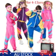 Kids Child 80s Tracksuit 1980s Party Retro Disco Neon Costume Cosplay Unisex AUS
