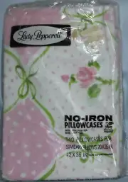 NIP Vintage Lady Pepperell Pink Floral 2 Standard Pillowcases No Iron Muslin