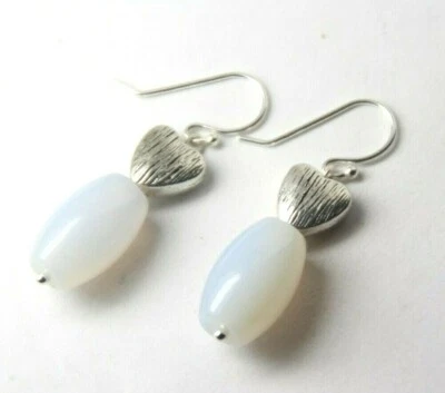 Chalcedony Blue 6mm x 12mm Barrel Gemstone .925 Sterling Silver Earrings 1 1/4"