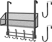 Door Hanger Hook,Door Hanger with Mesh Basket and 2 Over The Door Hooks,15X16.5X3.9 Inches,Over The Door Organizer for Coat Robe Hat Clothe Towels Hanging,Easy Installation, Black