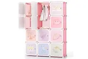 Giantex 12-Cube Wardrobe Portable DIY Modular Closet Dresser Armoire Storage Organizer Pink