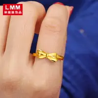 在飛比找樂天市場購物網優惠-鍍金999黃金戒指女網紅個性18K越南3d硬金韓版蝴蝶結時尚