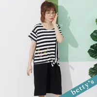 在飛比找momo購物網優惠-【betty’s 貝蒂思】條紋拼接水果印花洋裝(黑色)